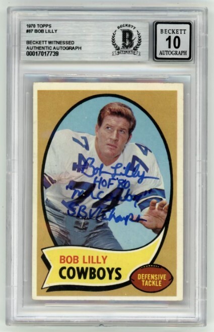 Bob Lilly 1970 Topps #87 Signed w/ 3 Ins Beckett BAS BGS 10 Auto Cowboys
