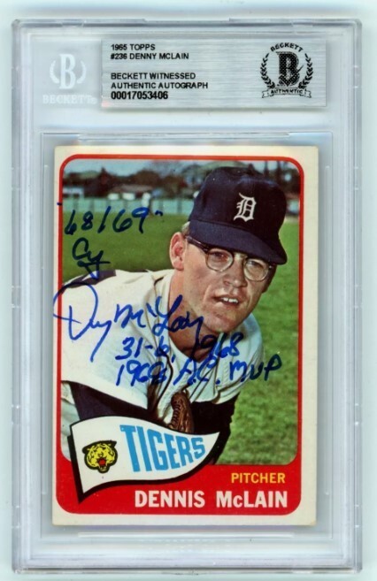 Denny McLain 1965 Topps #236 Rookie RC w/ 3 Insc. Signed Beckett BAS BGS Auto