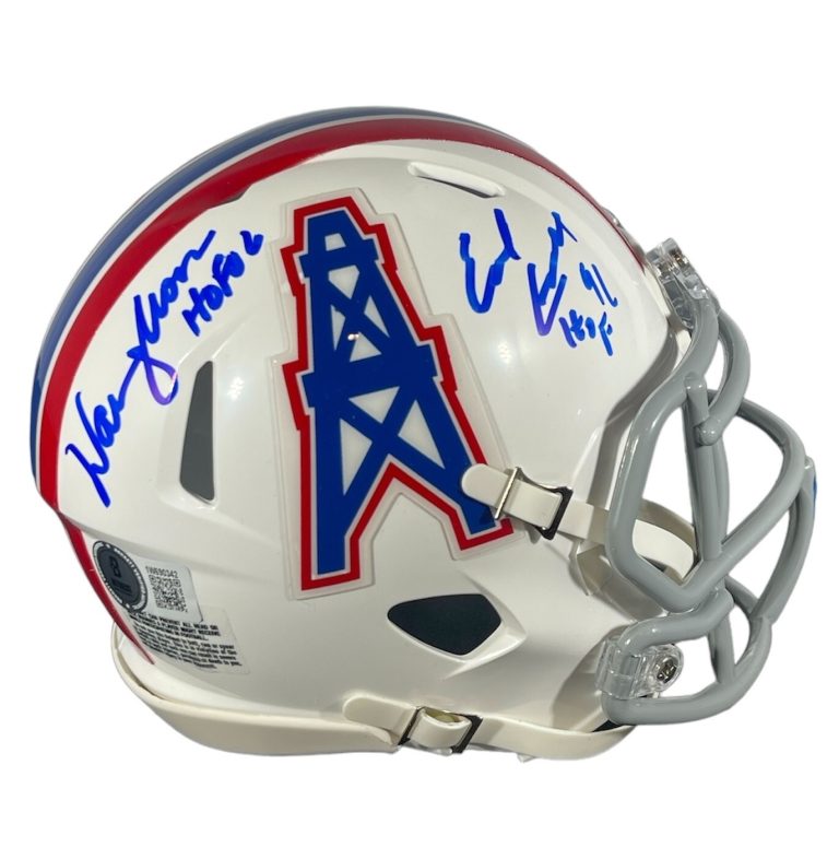 Earl Campbell & Warren Moon Signed Oilers Mini Helmet w HOF Beckett Wit BAS COA