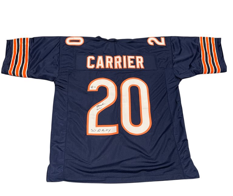 Mark Carrier Signed Bears Custom Jersey w/ 90 DROY Beckett Witness BAS COA