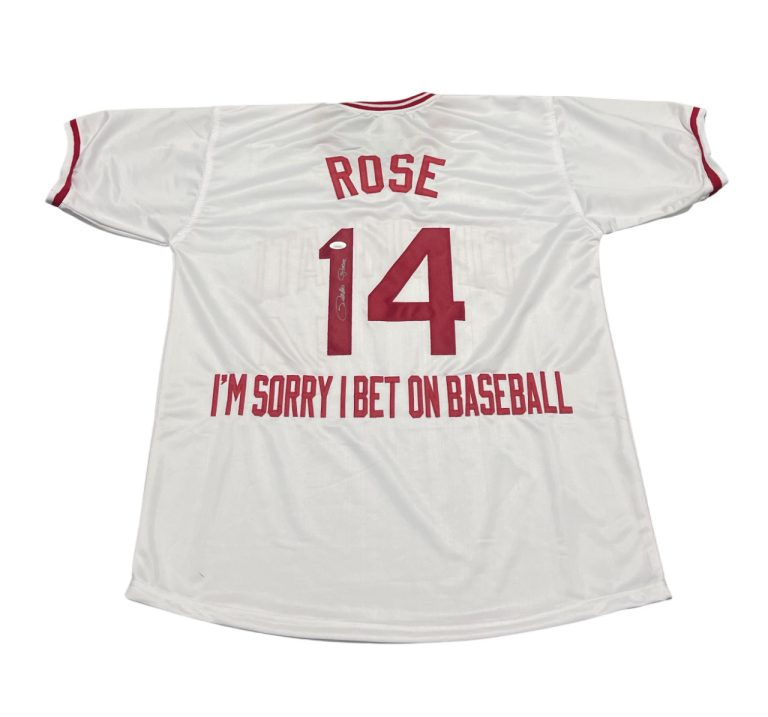 Pete Rose Signed Cincinnati Reds Custom Im Sorry I Bet Jersey JSA COA