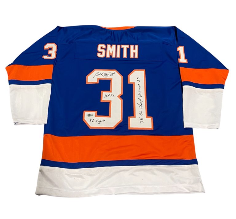 Billy Smith Signed New York Islanders Custom Jersey w/ 3 Insc Beckett W BAS COA