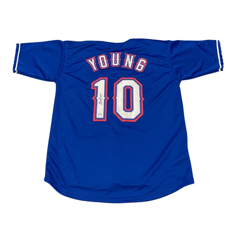 Michael Young Signed Texas Rangers Custom Jersey Beckett Witness BAS COA