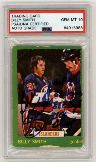 Billy Smith 1973-74 O-Pee-Chee OPC Rookie RC #142 Signed PSA 10 Auto w/ 4 Insc A