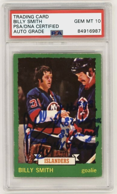 Billy Smith 1973-74 O-Pee-Chee OPC Rookie RC #142 Signed PSA 10 Auto w/ 4 Insc B