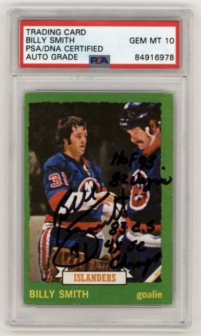 Billy Smith 1973-74 Topps Rookie RC #142 Signed PSA 10 Auto w/ 4 Inscriptions F