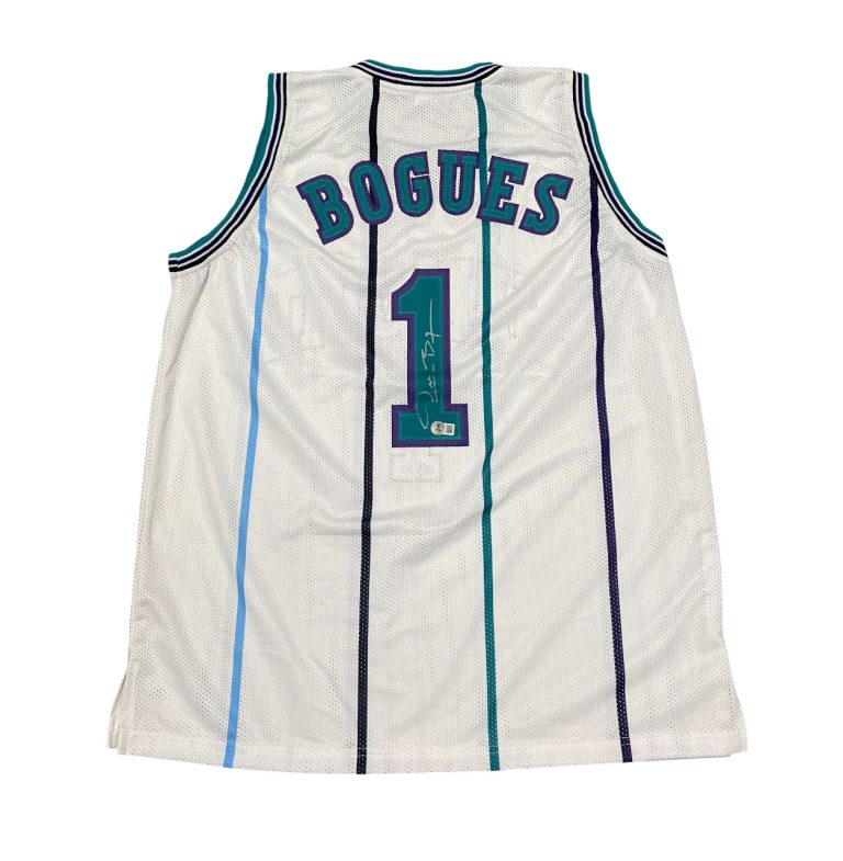 Muggsy Bogues Signed Hornets Custom White Jersey Beckett Witness BAS COA
