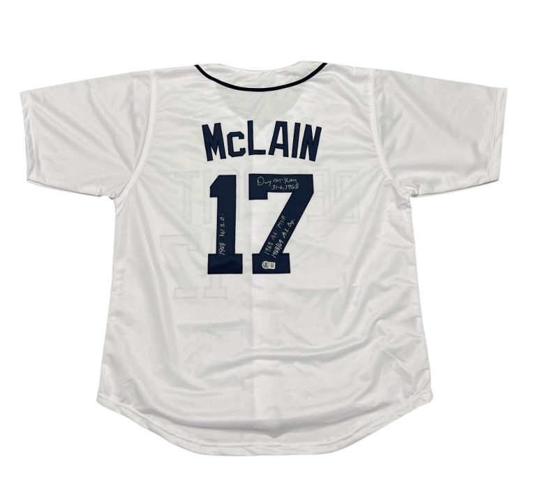 Denny McLain Signed Tigers Custom White Jersey w/ 4 Insc Beckett Wit BAS COA