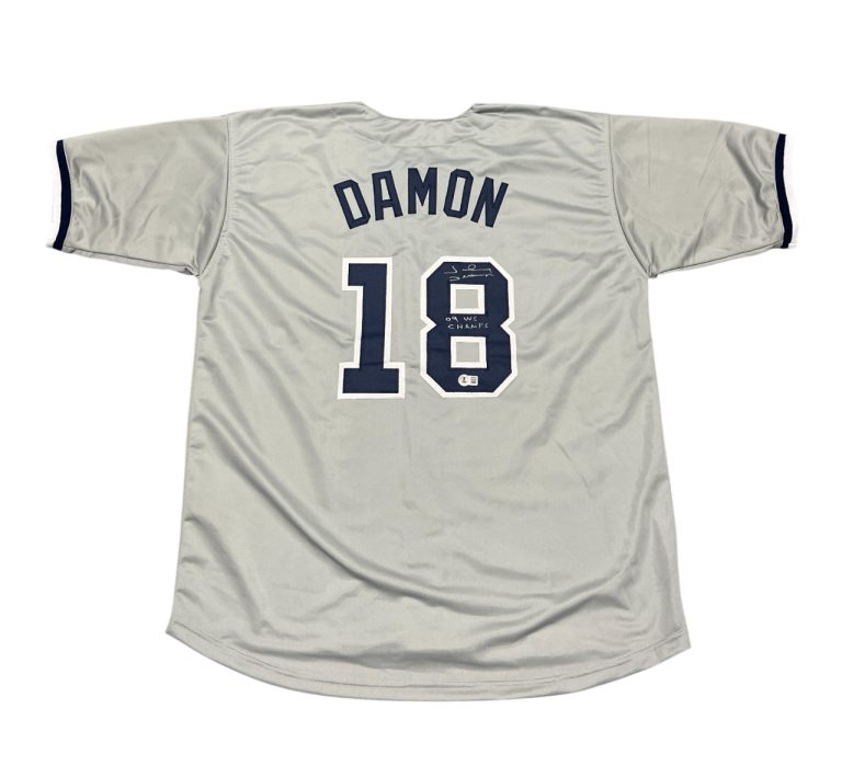 Johnny Damon Signed Yankees Custom Jersey w/ 09 WS Champs Beckett Wit BAS COA