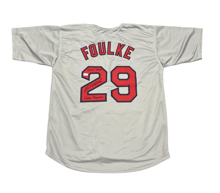 Keith Foulke Signed Red Sox Custom Jersey w/ WS + Curse Beckett Witness BAS COA