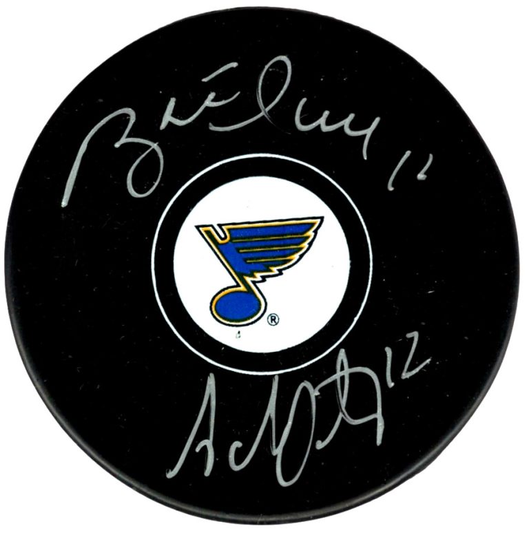 Brett Hull Adam Oates Dual Signed St. Louis Blues Puck Beckett Witness BAS COA