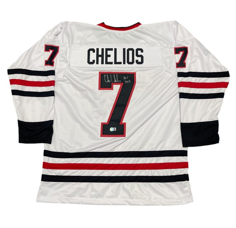 Chris Chelios Signed Chicago Custom Jersey w/ HOF 2013 Beckett Witness BAS COA