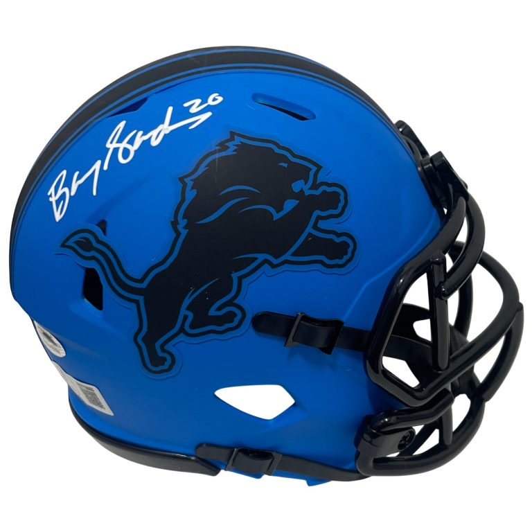 Barry Sanders Signed Detroit Lions Rave Mini Helmet Beckett Witness BAS COA