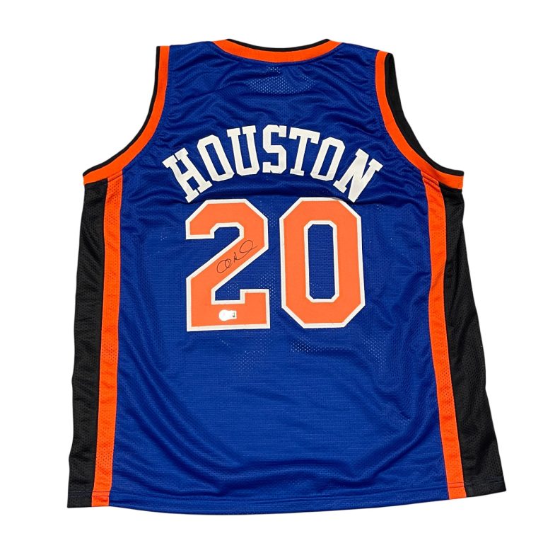 Allan Houston Signed New York Knicks Custom Blue Jersey Beckett Witness BAS COA