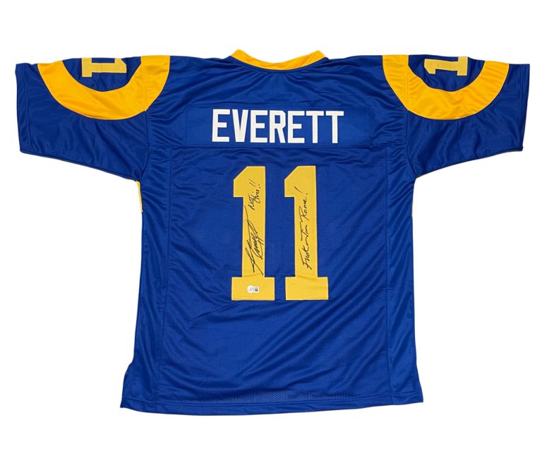 Jim Everett Signed Rams Custom Jersey w Not Chris F** Jim Rome Beckett W BAS COA