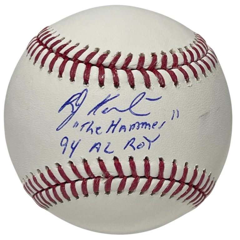 Bob Hamelin Signed ROMLB Baseball w/ 94 AL ROY + The Hammer Beckett Wit BAS COA