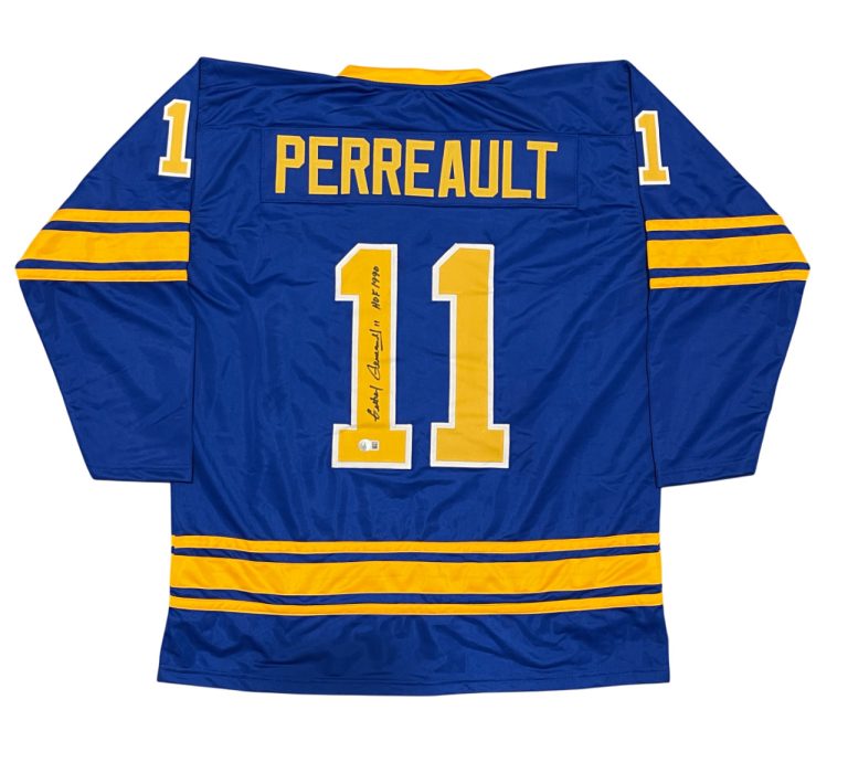 Gilbert Perreault Signed Sabers Custom Jersey w/ HOF 1990 Beckett Wit BAS COA