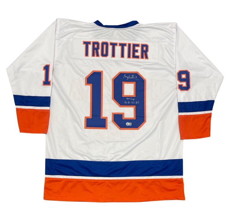 Bryan Trottier Signed NY Islanders Custom Jersey w/ 4x Cup Beckett W BAS COA