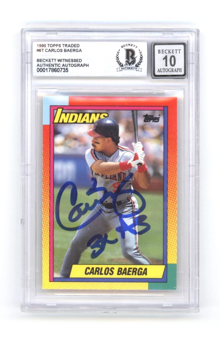 Carlos Baerga 1990 Topps Traded #6T RC Signed w/3x AS Ins Beckett BGS 10 Auto