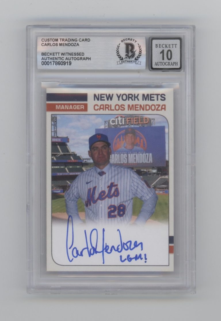 Carlos Mendoza Mets Manager Custom Card Signed w/ LGM! Beckett BGS 10 Auto