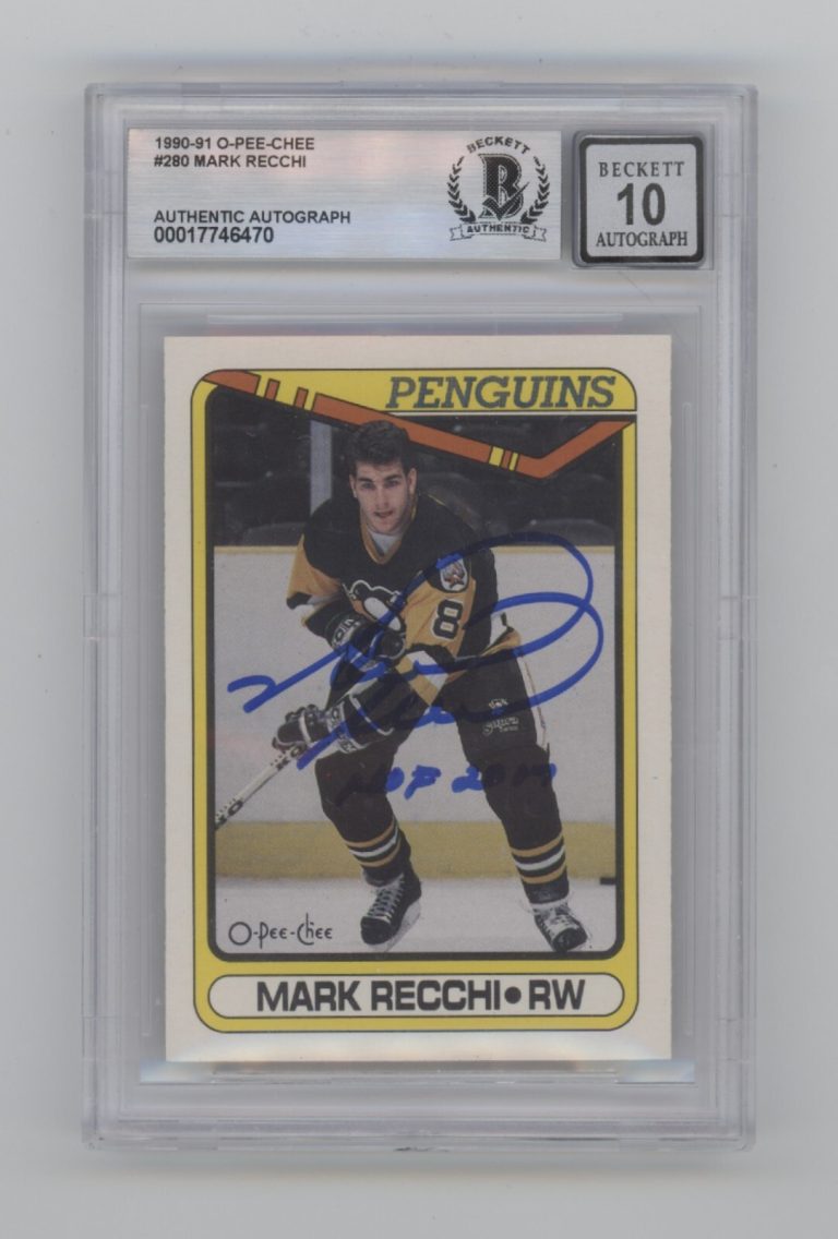 Mark Recchi 1990-91 O-Pee-Chee OPC #280 RC Signed w/ HOF Ins Beckett BGS 10 Auto