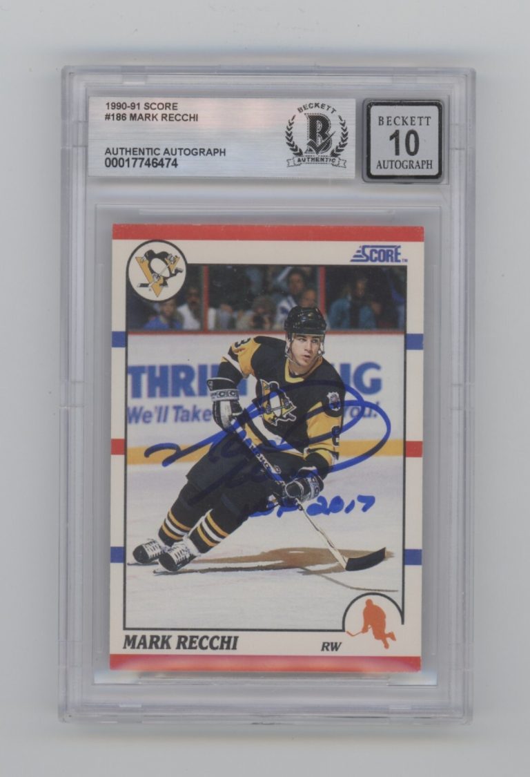 Mark Recchi 1990-91 Score #186 RC Signed w/HOF 2017 Beckett BGS 10 Auto