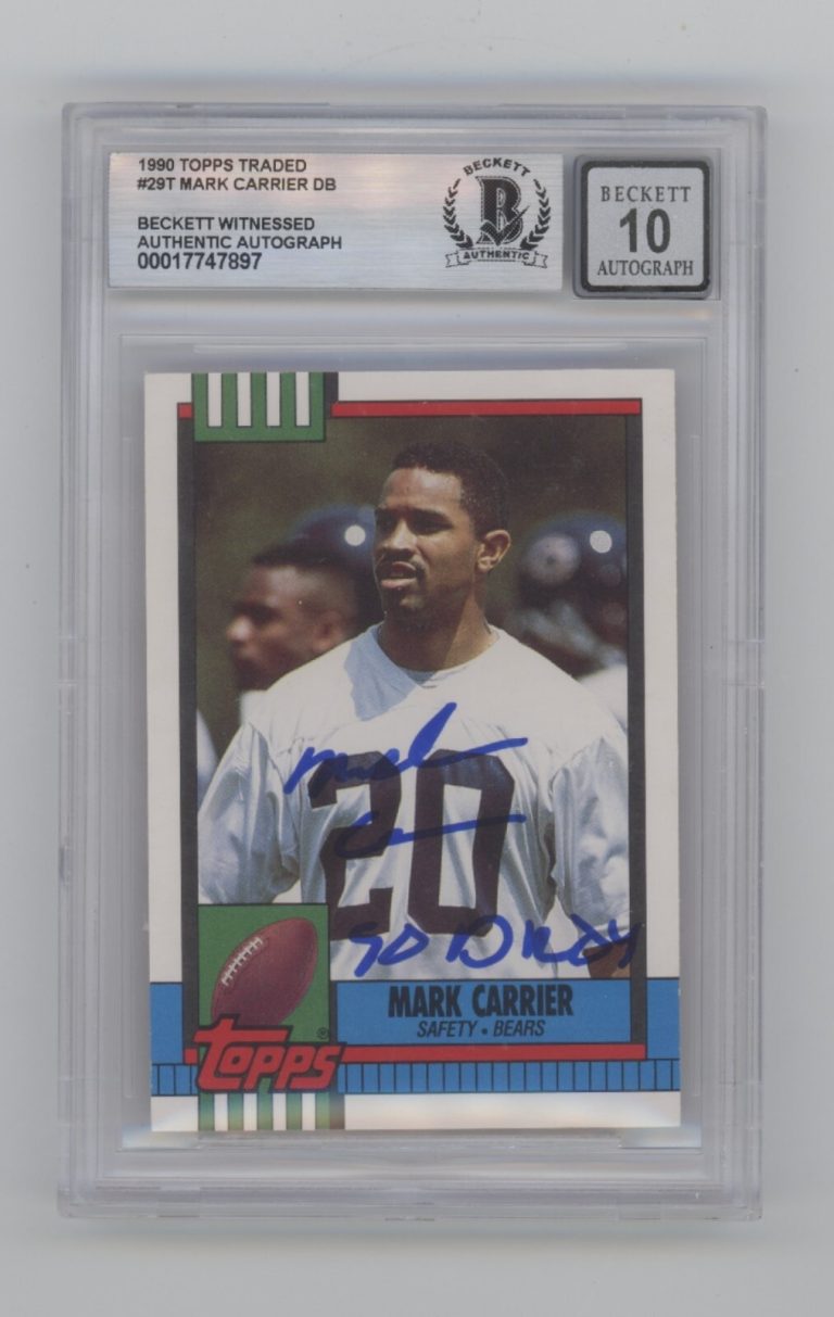 Mark Carrier 1990 Topps Traded #29T RC Signed w/ 90 DROY Beckett BGS 10 Auto