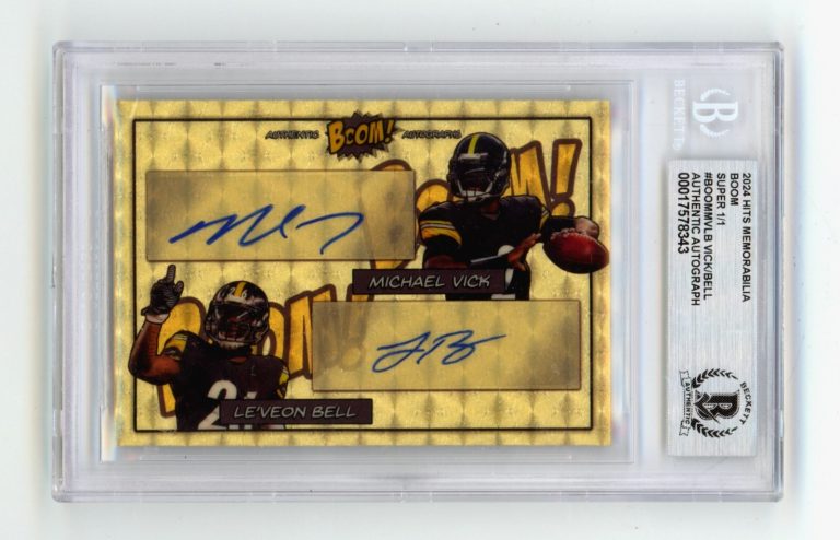 Michael Vick & Le'Veon Bell 2024 Hits Memorabilia BOOM Super 1/1 Signed BGS Auto