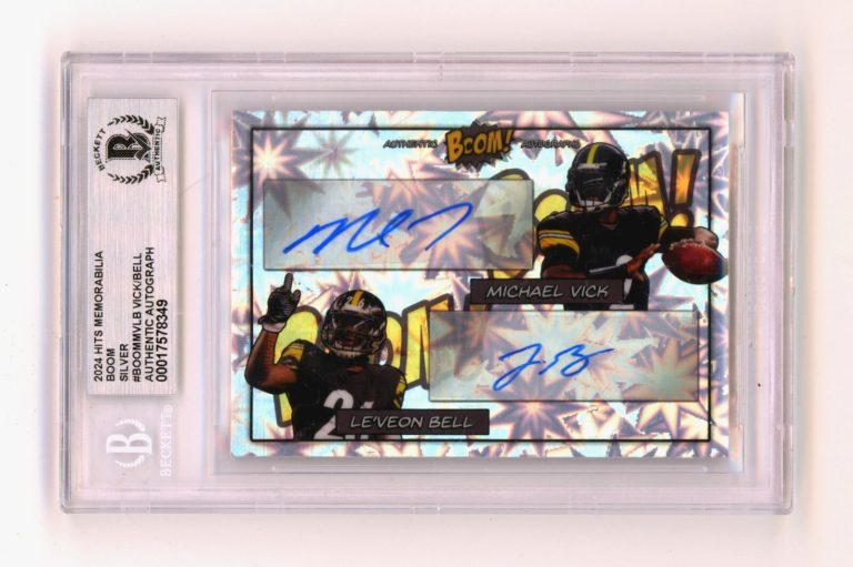 Michael Vick & Le'Veon Bell 2024 Hits Mem BOOM Silver JSY # 2/10 Signed BGS Auto