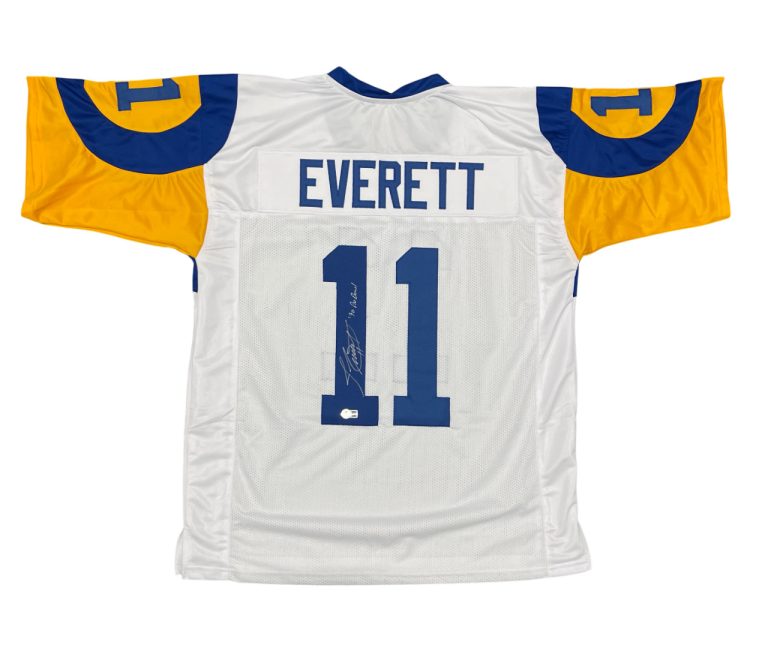Jim Everett Signed Rams Custom Jersey w/ 90 Pro Bowl Beckett Witness BAS COA
