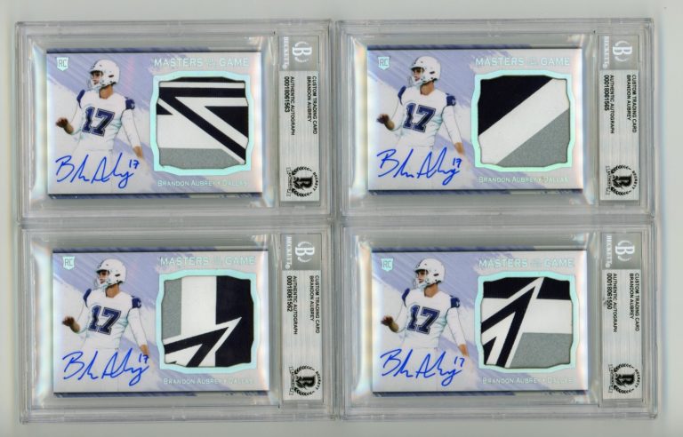 Brandon Aubrey 2023 Hits Memorabilia Silver H RPA Patch Auto RC #/17 BGS BAS