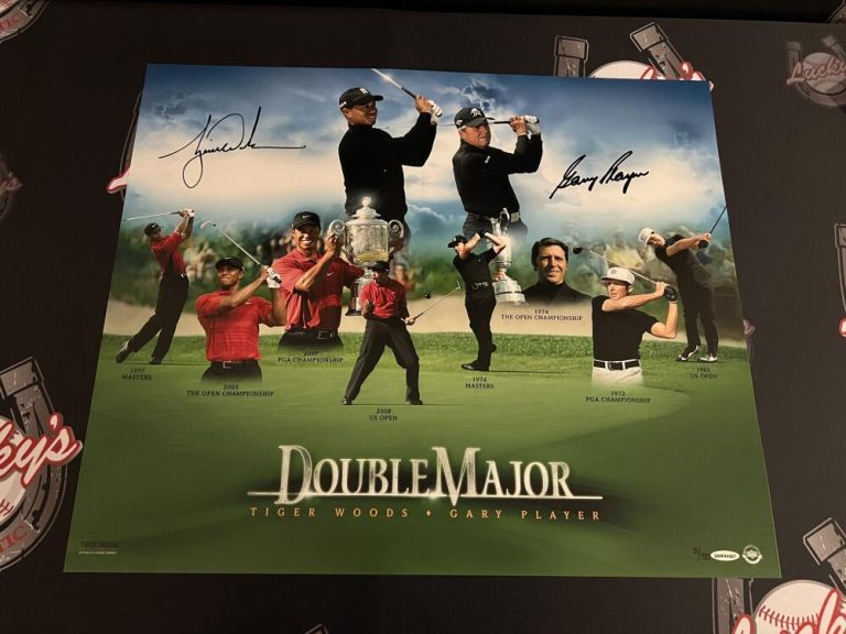Tiger Woods & Gary Player Signed Auto 20x24 Photo Double Major 31/50 UDA COA