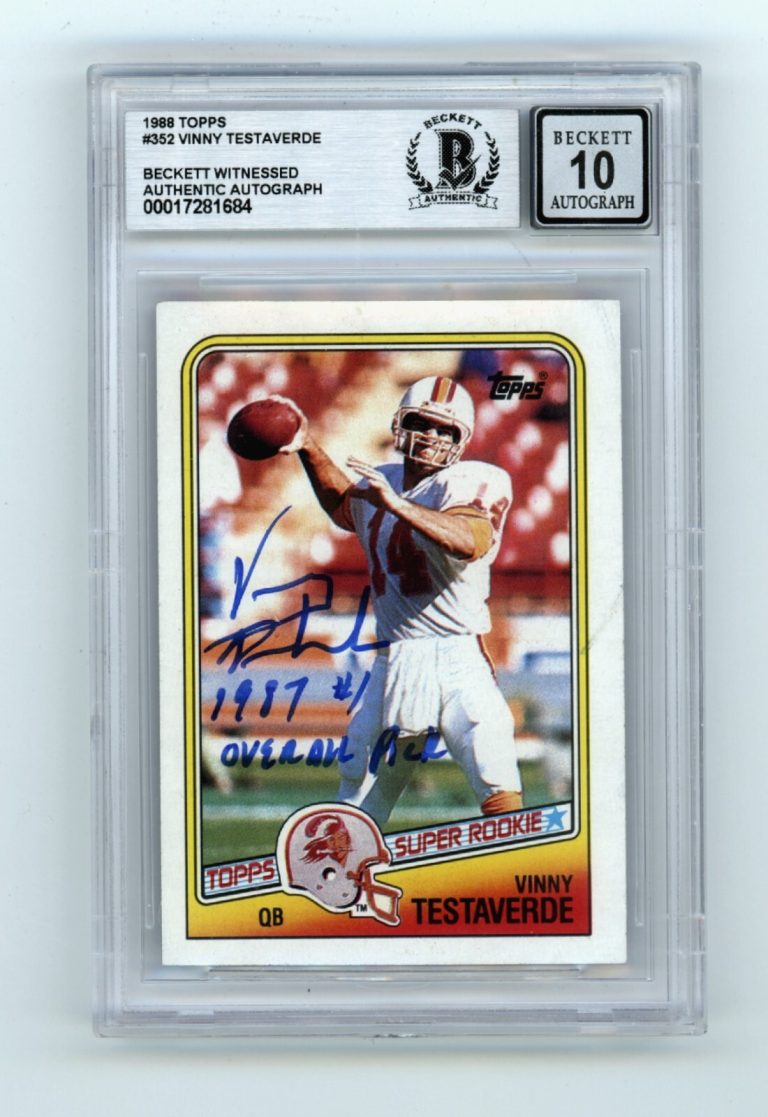 Vinny Testaverde 1988 Topps #352 RC Signed w/ #1 Pick Insc Beckett BGS 10 Auto