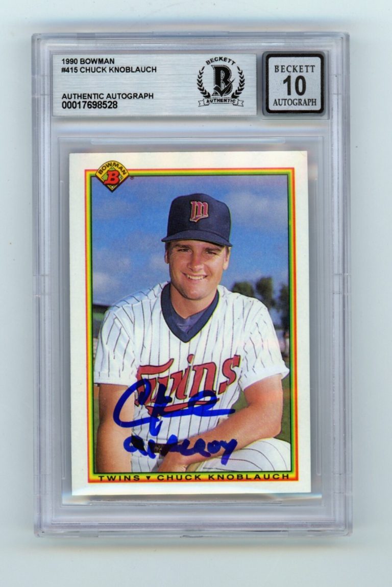 Chuck Knoblauch 1990 Bowman #415 Rookie RC Signed w/ 91 AL ROY Insc BGS 10 Auto