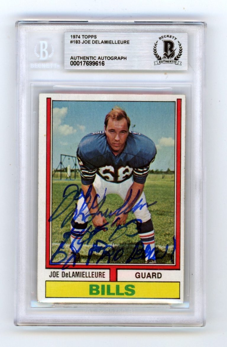 Joe DeLamielleure 1974 Topps #183 Rookie RC Signed w/ 2 Insc. BGS BAS Auto Bills