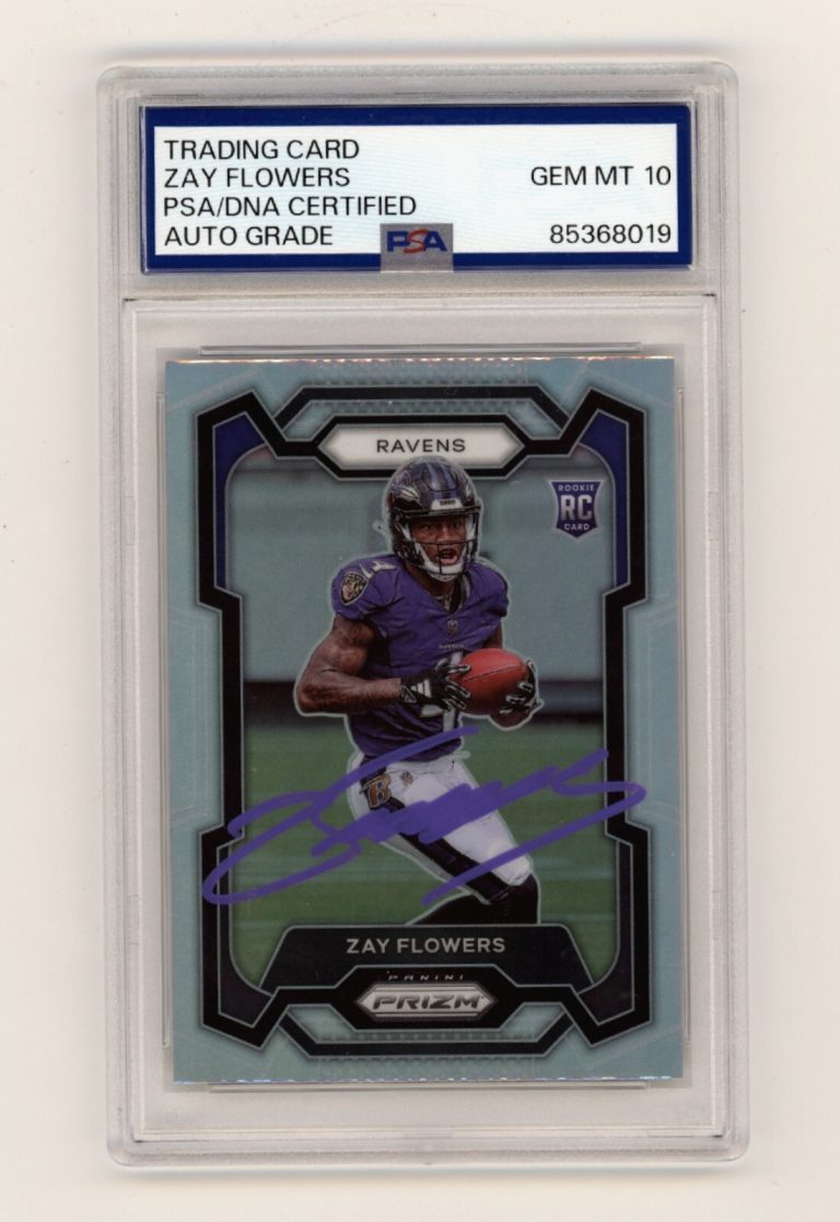 Zay Flowers 2023 Panini Prizm Silver 307 Rookie RC Signed 10 Auto PSA DNA Ravens