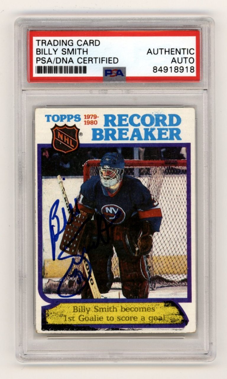 Billy Smith 1980-81 Topps #5 Record Breaker Signed PSA Authentic Blue Auto NYI