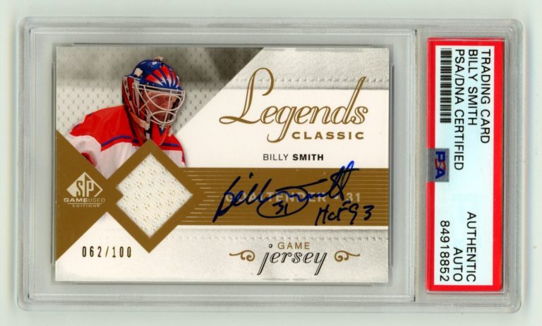 Billy Smith 2007-08 UD SP Game Used HGJBS Relic Auto /100 HOF PSA Authentic Auto
