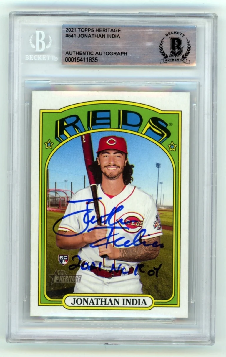 Jonathan India 2021 Topps Heritage 541 RC Signed w/ ROY Ins Beckett BGS BAS Auto