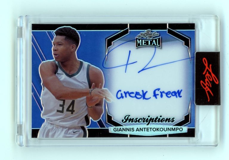 Giannis Antetokounmpo 2024 Leaf Metal Blue Inscriptions Greek Freak Auto 31/100