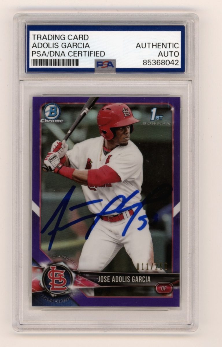 Adolis Garcia 2018 Bowman Chrome 1st Purple Refractor RC 11/250 Signed PSA Auto