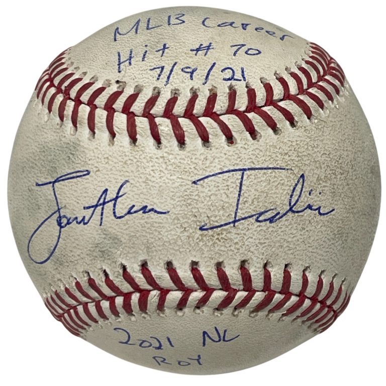 Jonathan India Signed 2021 Rookie Game Used Hit #70 Baseball w/ Insc. PSA COA