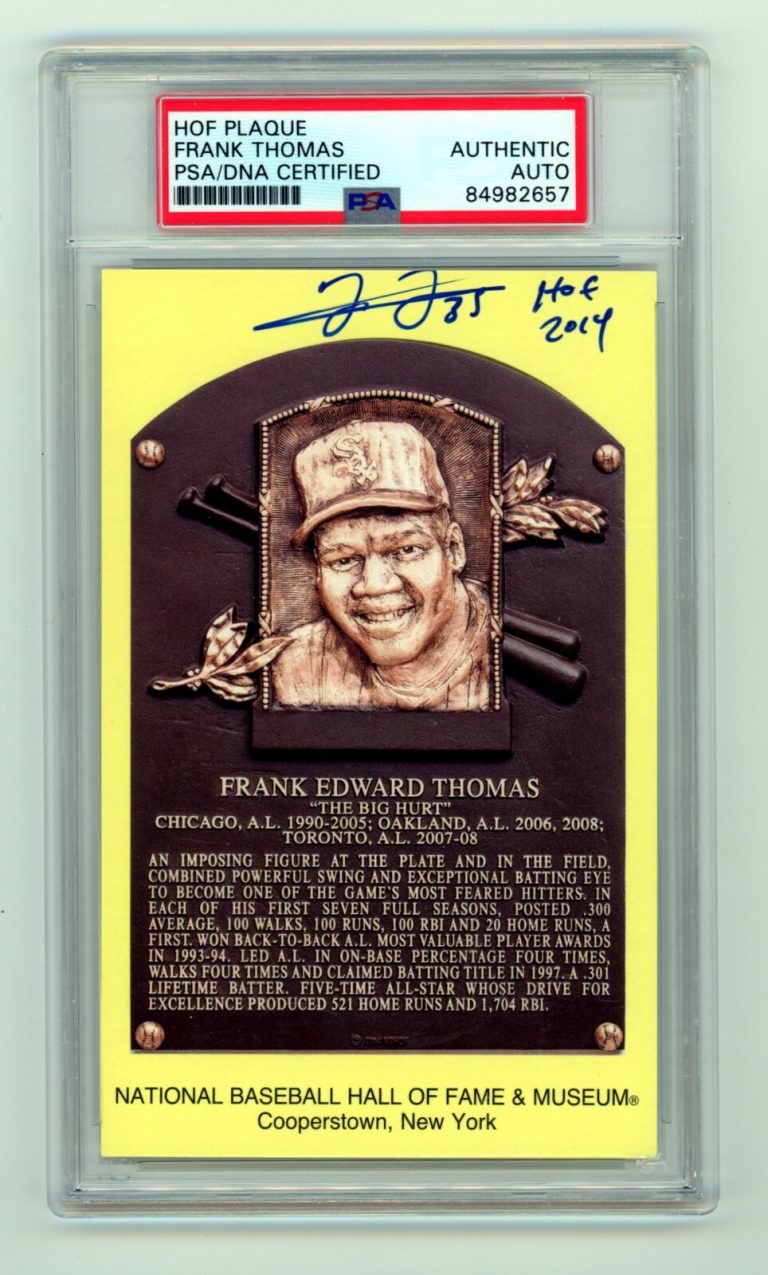 Frank Thomas Signed Yellow HOF Plaque Post Card w/ HOF 14 Insc. PSA White Sox