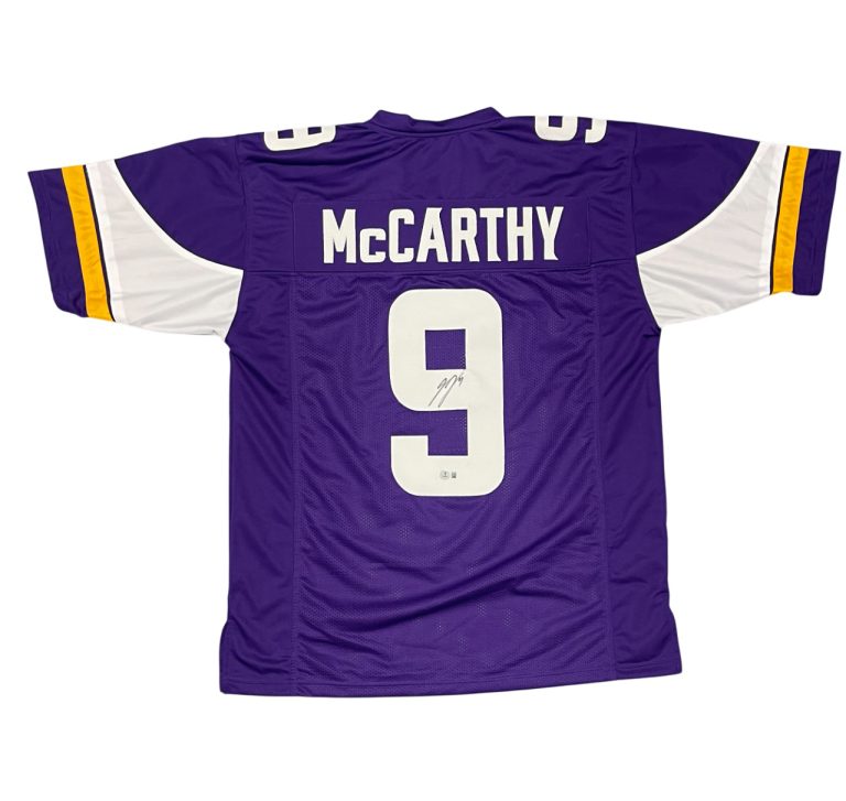 J.J. McCarthy Signed Minnesota Vikings Custom Jersey Beckett Witness BAS COA