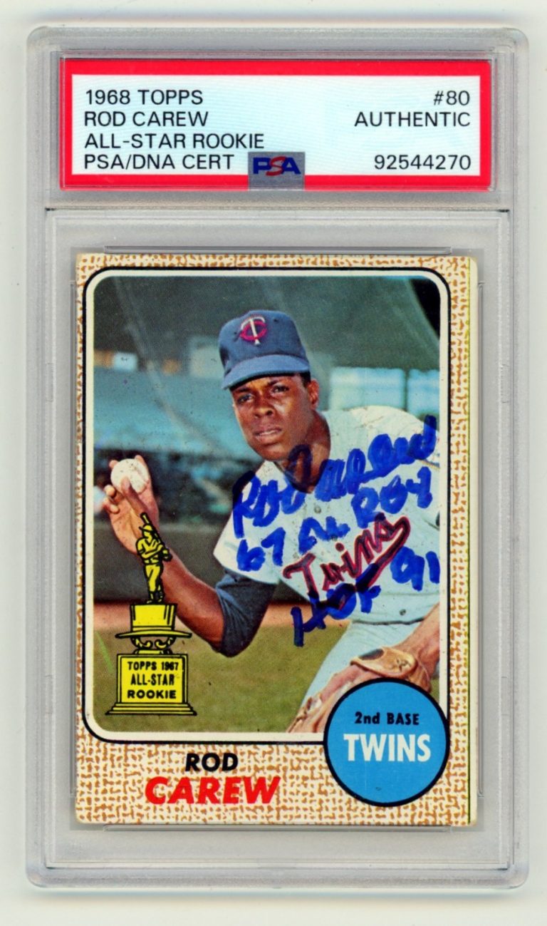 Rod Carew 1968 Topps #80 Rookie Cup ROY & HOF Ins. Signed PSA Authentic Auto