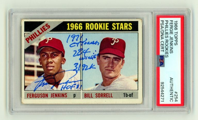 Fergie Jenkins 1966 Topps #254 Rookie RC w/ 4 Insc. Signed PSA Authentic Auto