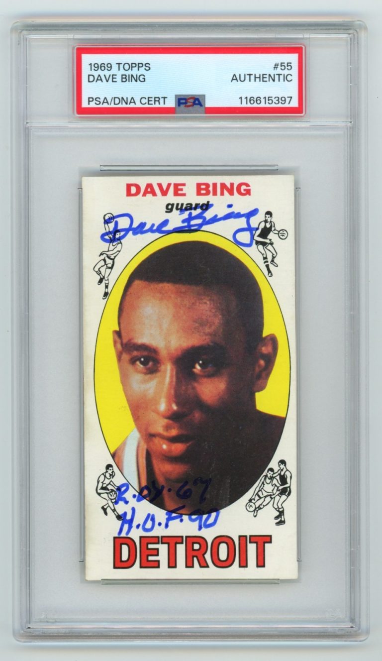 Dave Bing 1969-70 Topps #55 Tall Boy RC Signed w/ 2 Insc. PSA Authentic Auto