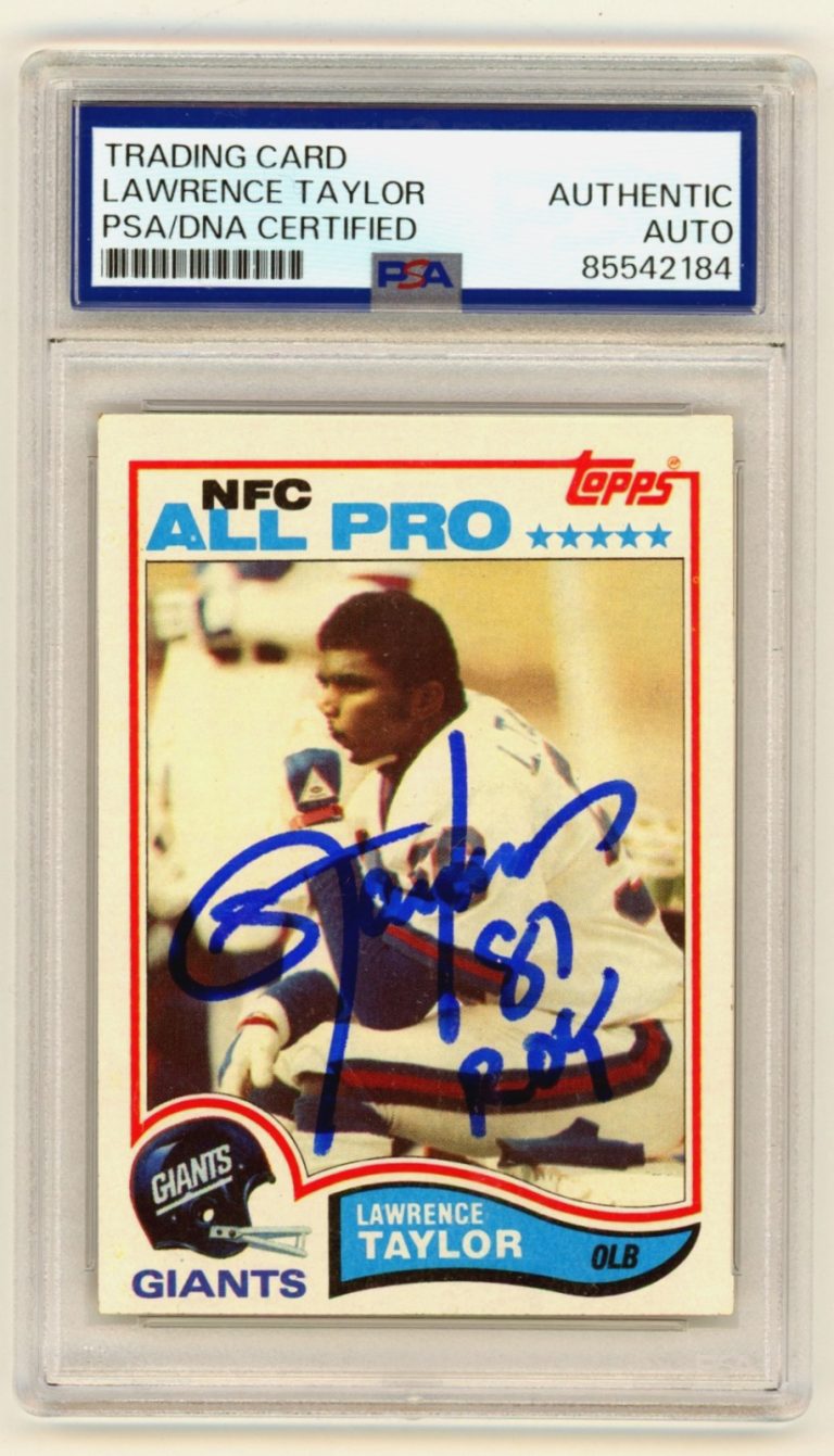 Lawrence Taylor 1982 Topps 434 Signed Rookie RC w/ 81 ROY Ins PSA Authentic Auto