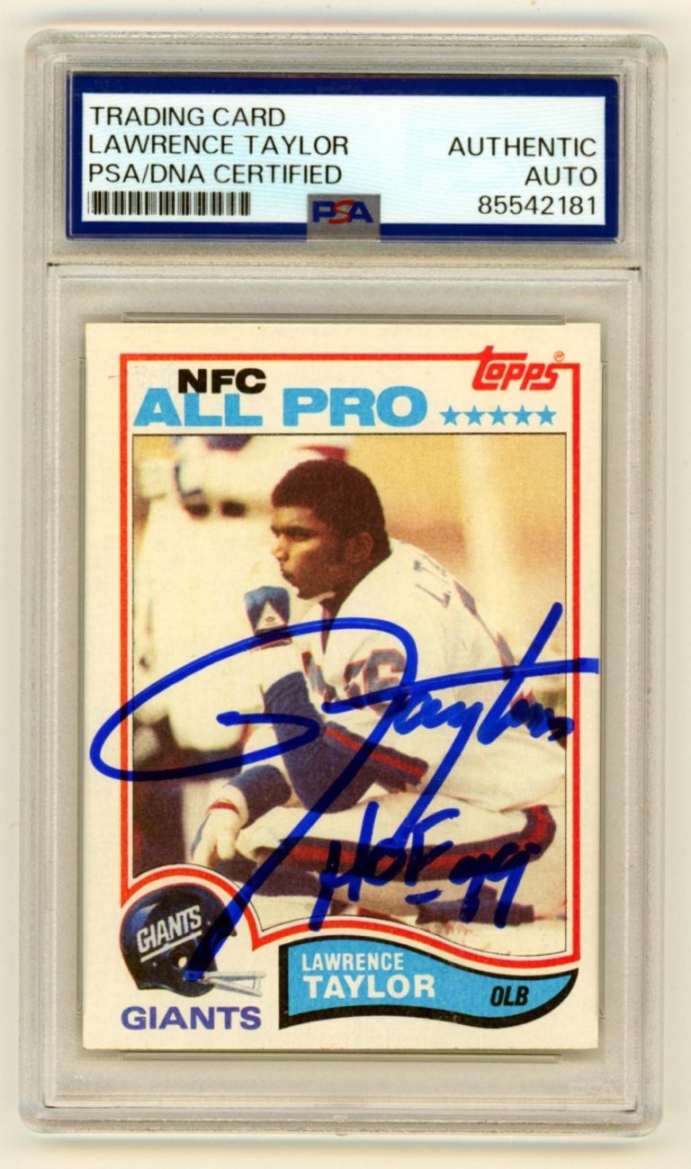 Lawrence Taylor 1982 Topps 434 Signed Rookie RC w/ HOF 99 Ins PSA Authentic Auto