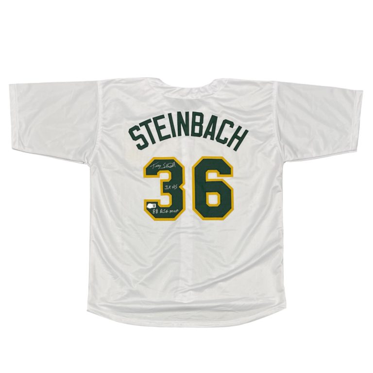 Terry Steinbach Signed Athletics Custom Jersey w/ 2 Ins Beckett Wit BAS COA